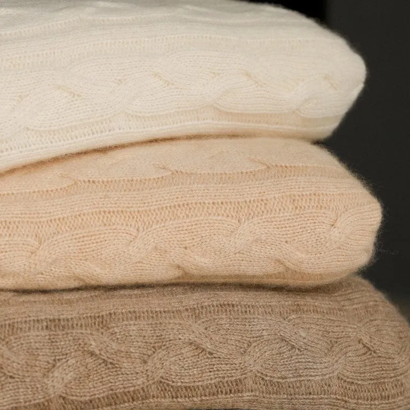 100% Cashmere Cozy Cable Knit Throw by Alashan