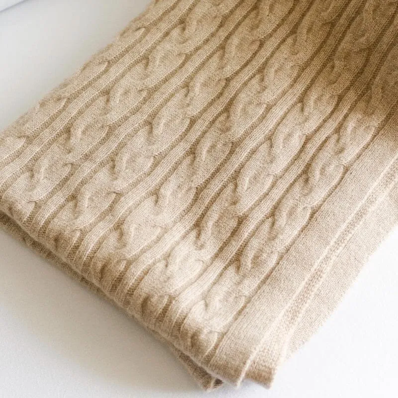 100% Cashmere Cozy Cable Knit Throw by Alashan