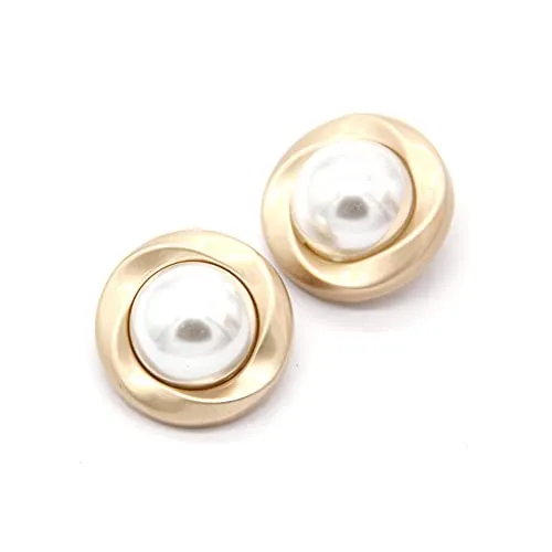 5 PCS Pearl Gold Metal Women Coat Buttons for Clothing Sweater Decoration Sewing Crafts Accessories (#10, 18mm)