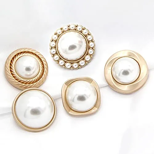 5 PCS Pearl Gold Metal Women Coat Buttons for Clothing Sweater Decoration Sewing Crafts Accessories (#10, 18mm)