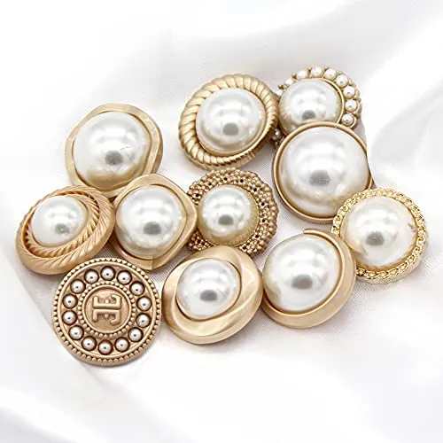 5 PCS Pearl Gold Metal Women Coat Buttons for Clothing Sweater Decoration Sewing Crafts Accessories (#10, 18mm)