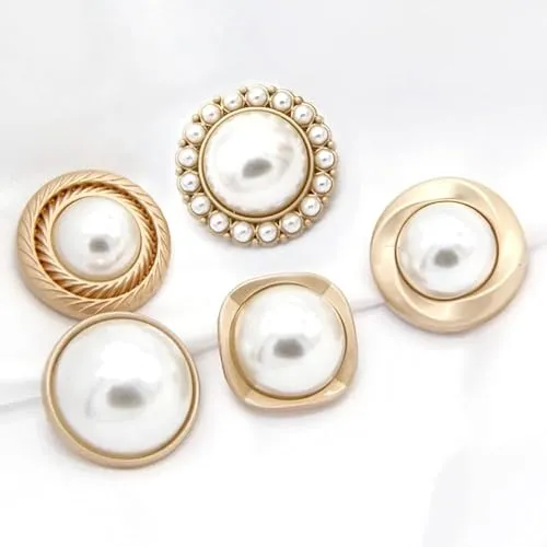 5 PCS Pearl Gold Metal Women Coat Buttons for Clothing Sweater Decoration Sewing Crafts Accessories (#10, 18mm)