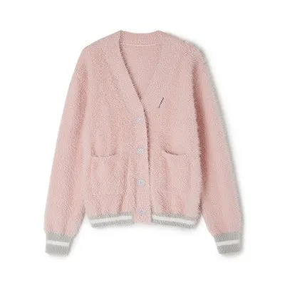After Snow V-neck Mink Wool Sweater Knit Cardigan