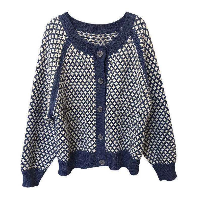 Amozae fall outfits aesthetic Knitted Cardigan Coat for Women Autumn and Winter Fashion New Korean Style Loose round Neck Thickened Lazy Style Contrast Color Sweater