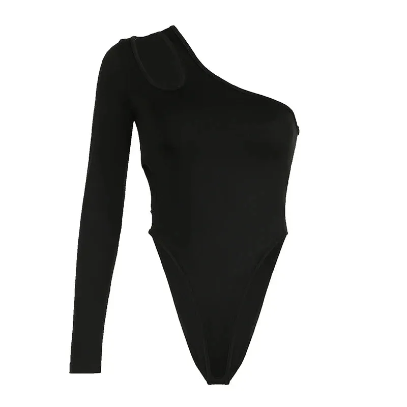 Amozae One Shoulder Cut Out Women Bodysuit Sexy Backless Fashion Chic Fall Rompers Party Rave Outfits Lady Bodysuit Tops
