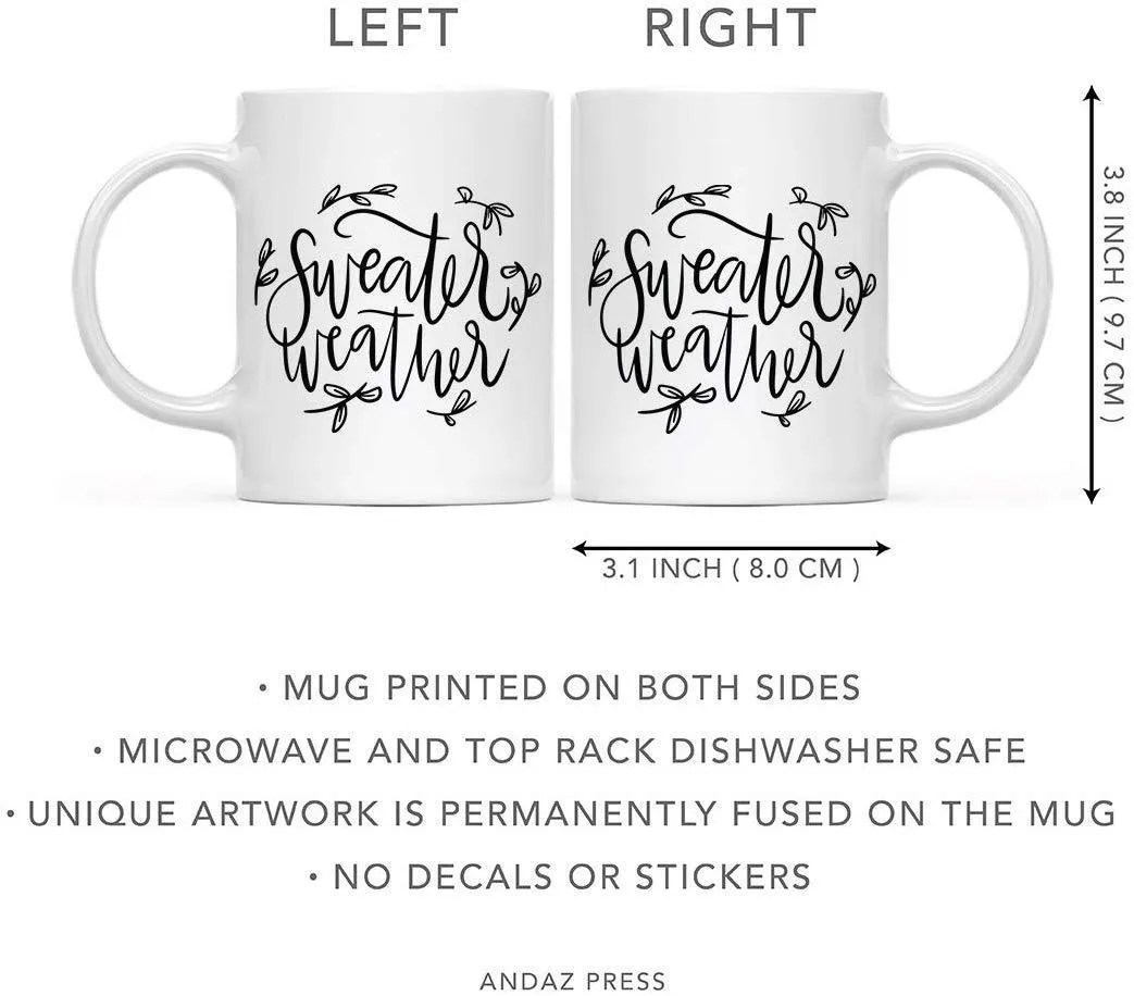 Andaz Press Autumn 11oz. Coffee Mug Gift, Sweater Weather, Leaves Graphic