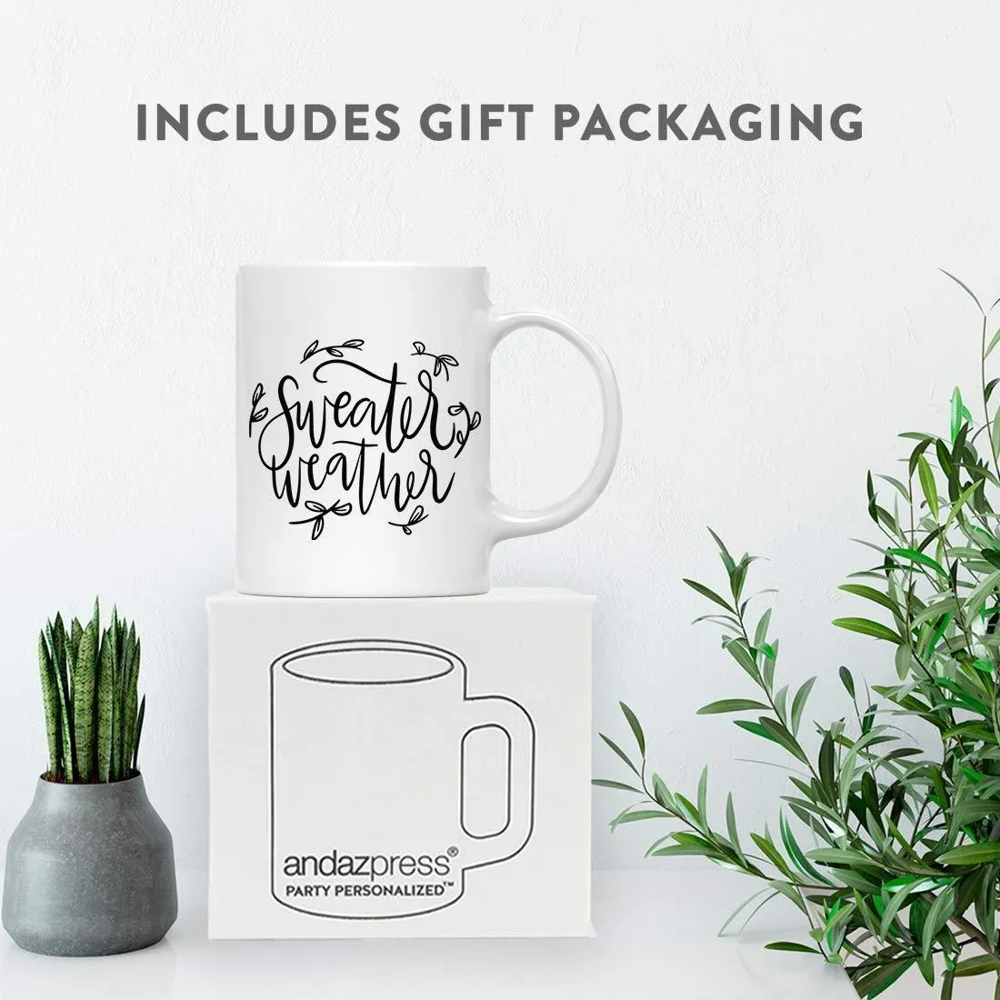 Andaz Press Autumn 11oz. Coffee Mug Gift, Sweater Weather, Leaves Graphic