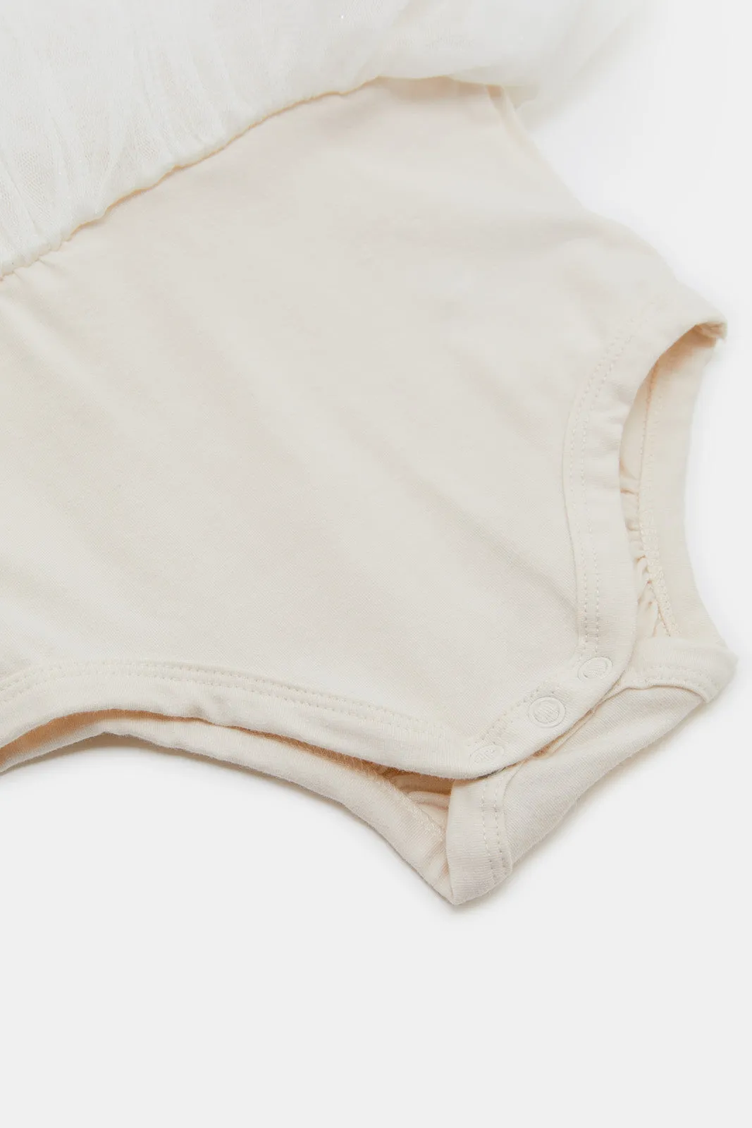 Babies White Bodysuit Mesh Dress