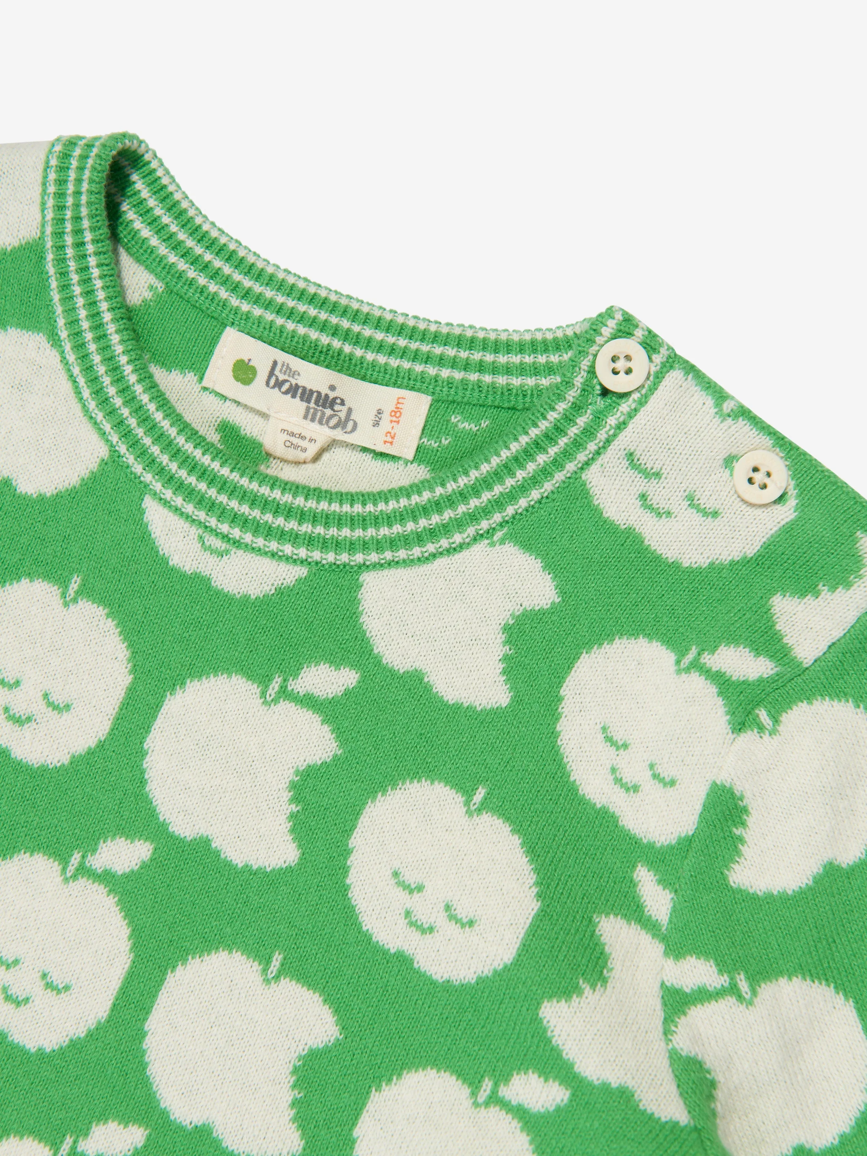 Baby Apple Knit Romper in Green