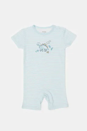 Baby Blue Stripe With Placement Print Romper