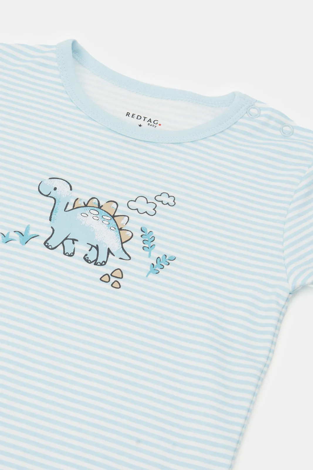 Baby Blue Stripe With Placement Print Romper