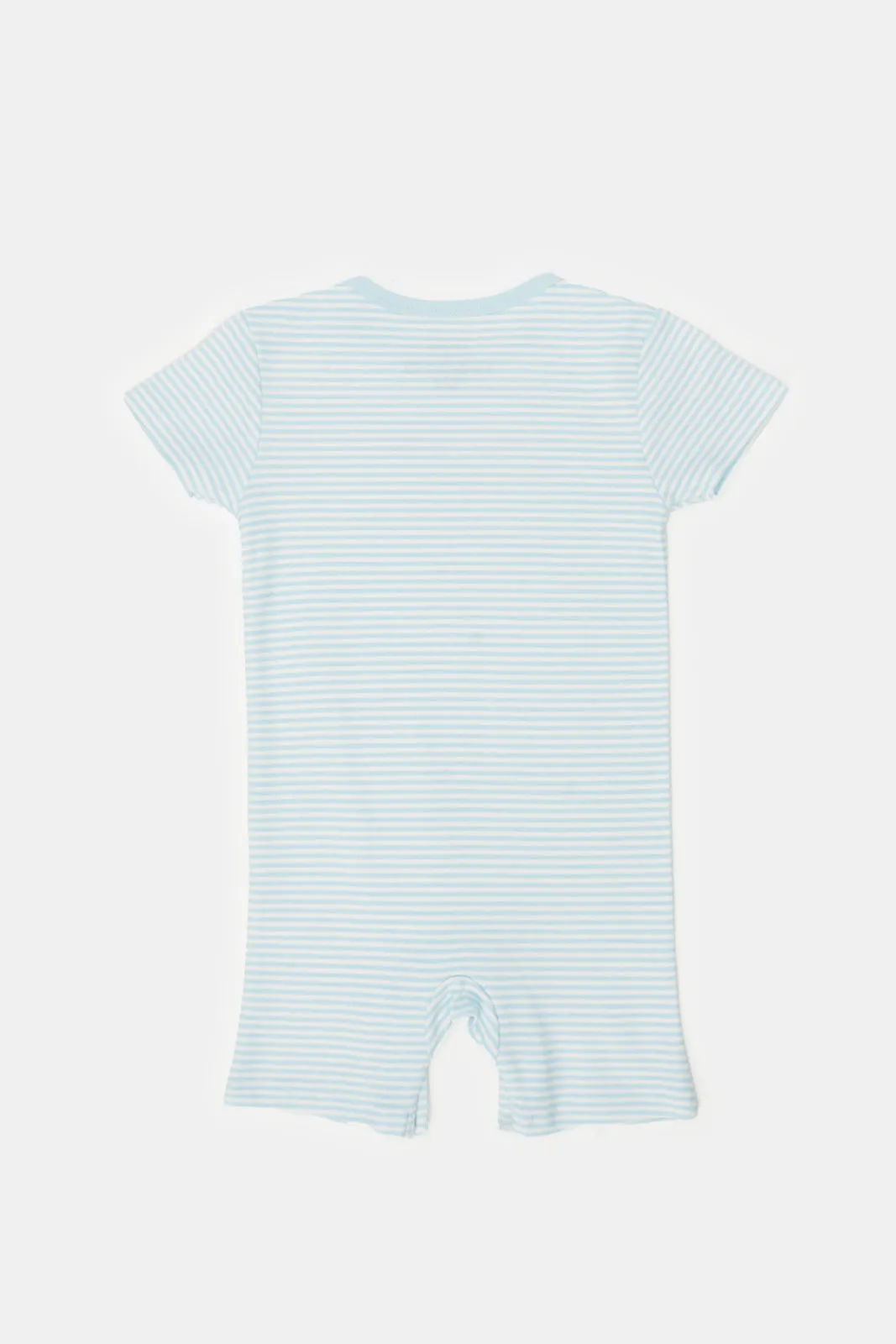 Baby Blue Stripe With Placement Print Romper
