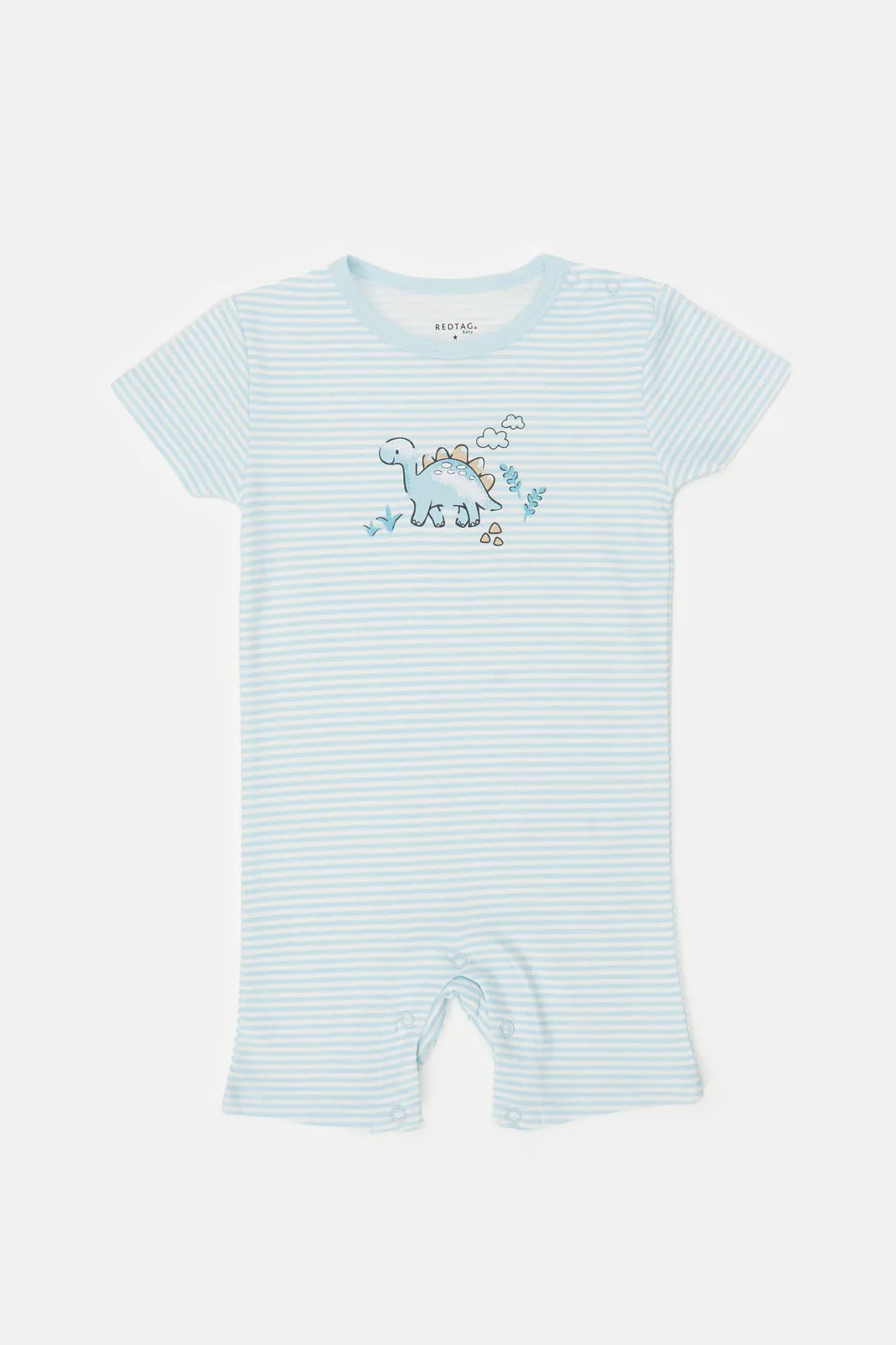 Baby Blue Stripe With Placement Print Romper
