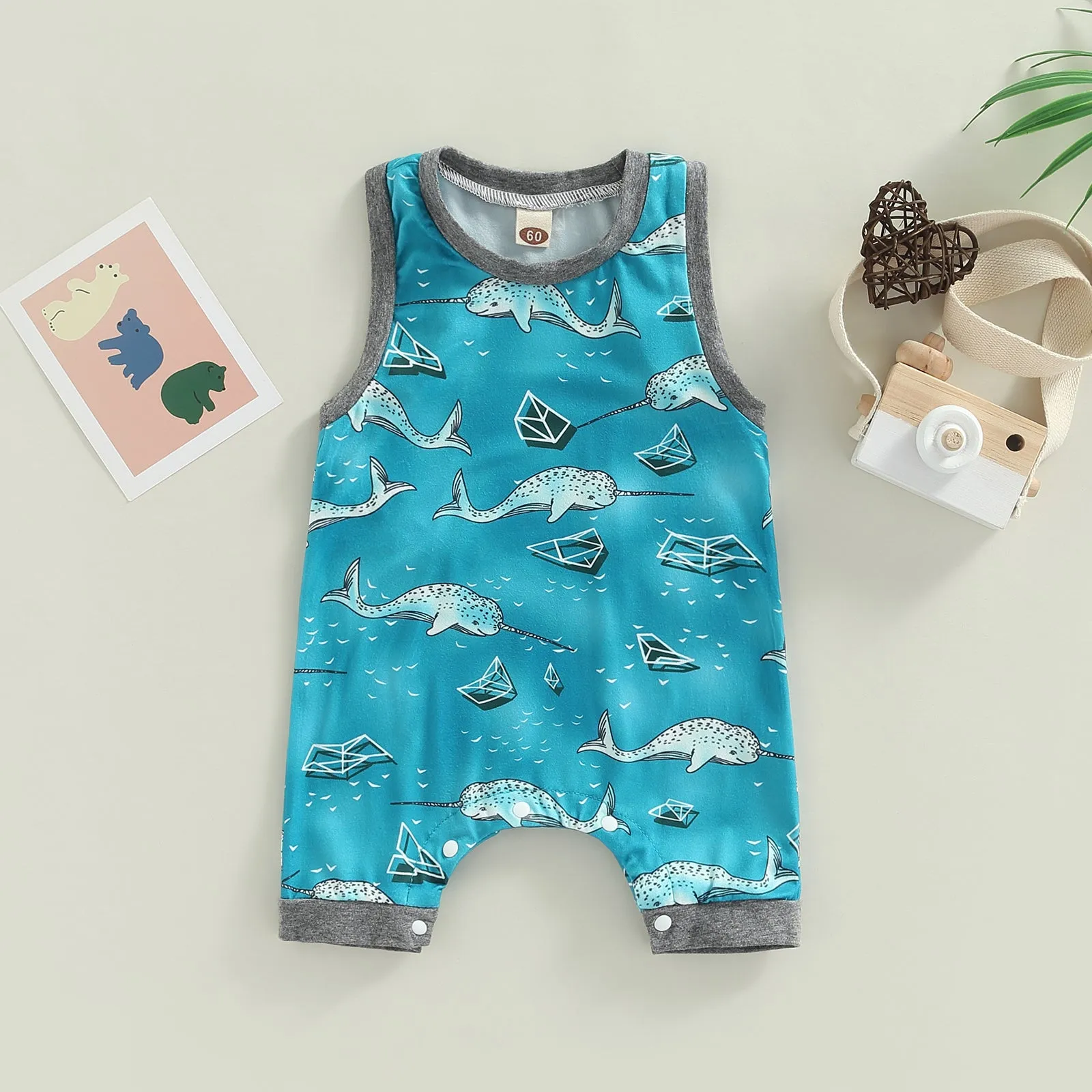 Baby Sleeveless Romper: Shark / Fish In The Sea