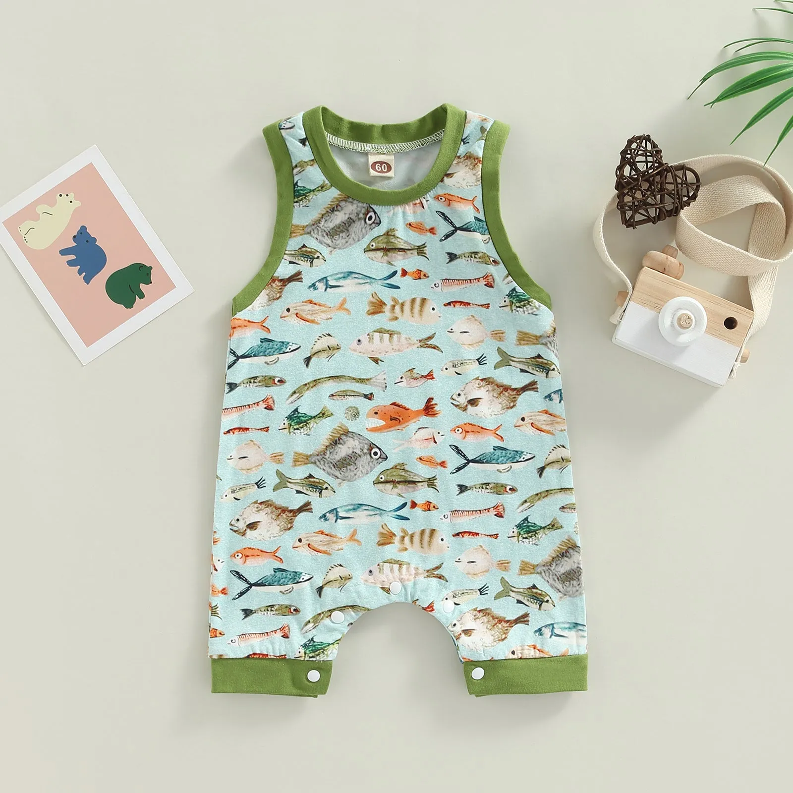 Baby Sleeveless Romper: Shark / Fish In The Sea