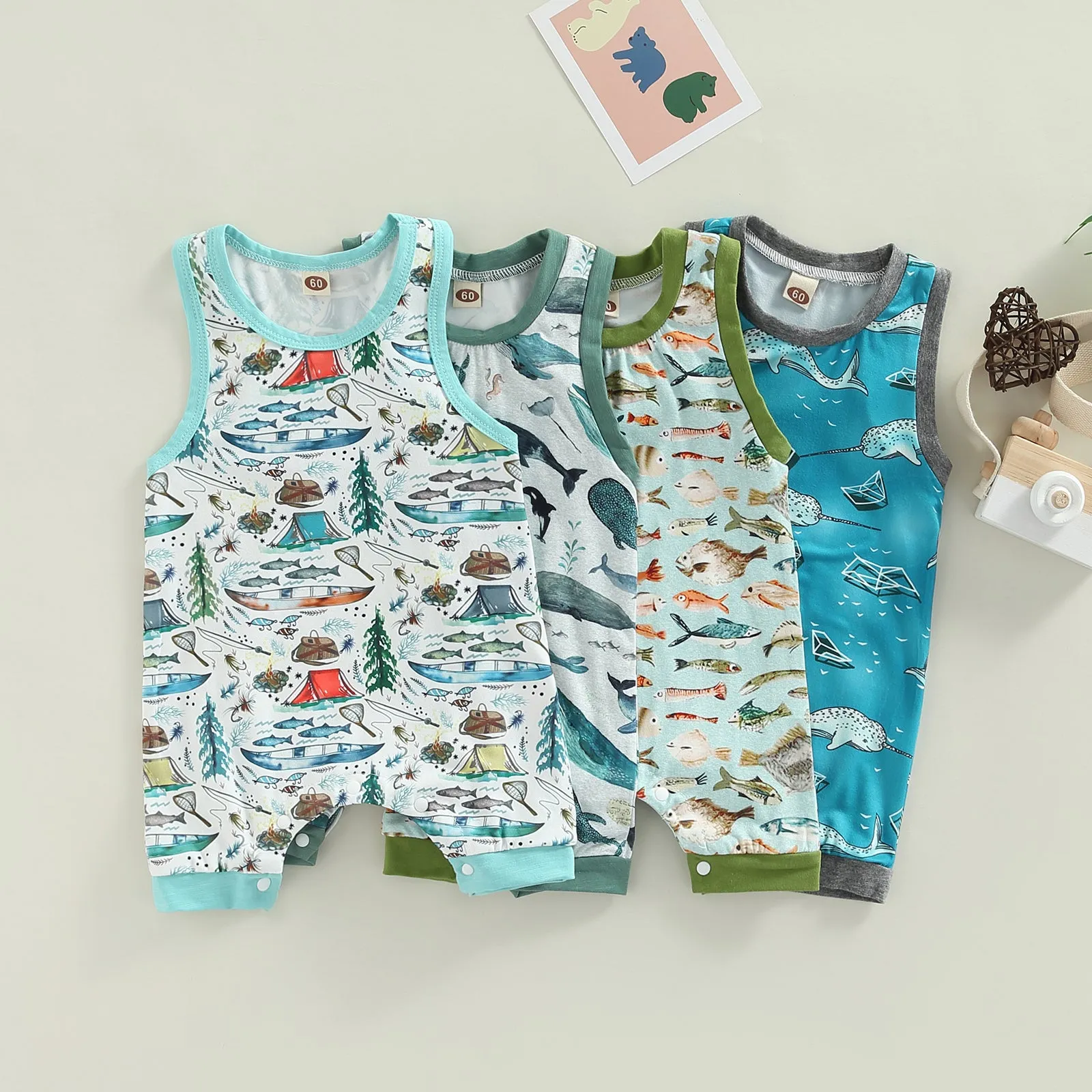 Baby Sleeveless Romper: Shark / Fish In The Sea