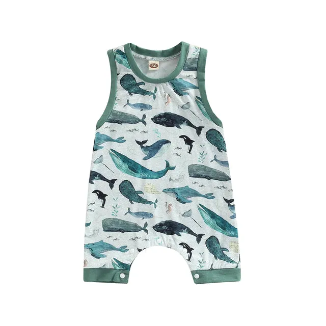 Baby Sleeveless Romper: Shark / Fish In The Sea