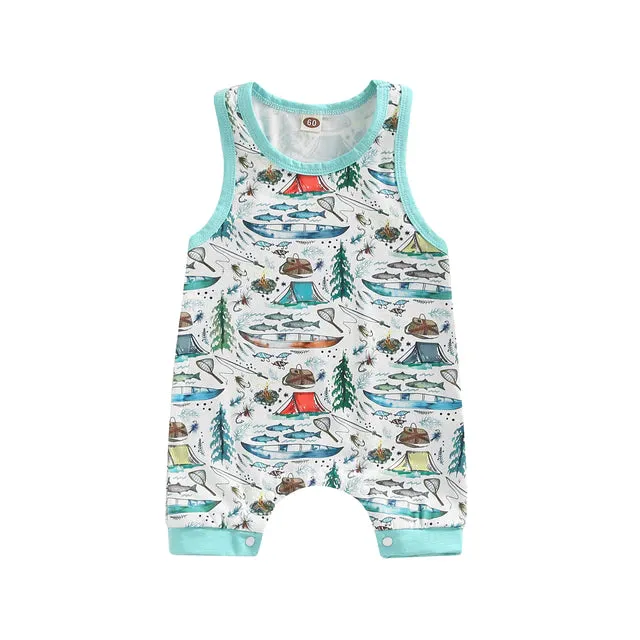 Baby Sleeveless Romper: Shark / Fish In The Sea