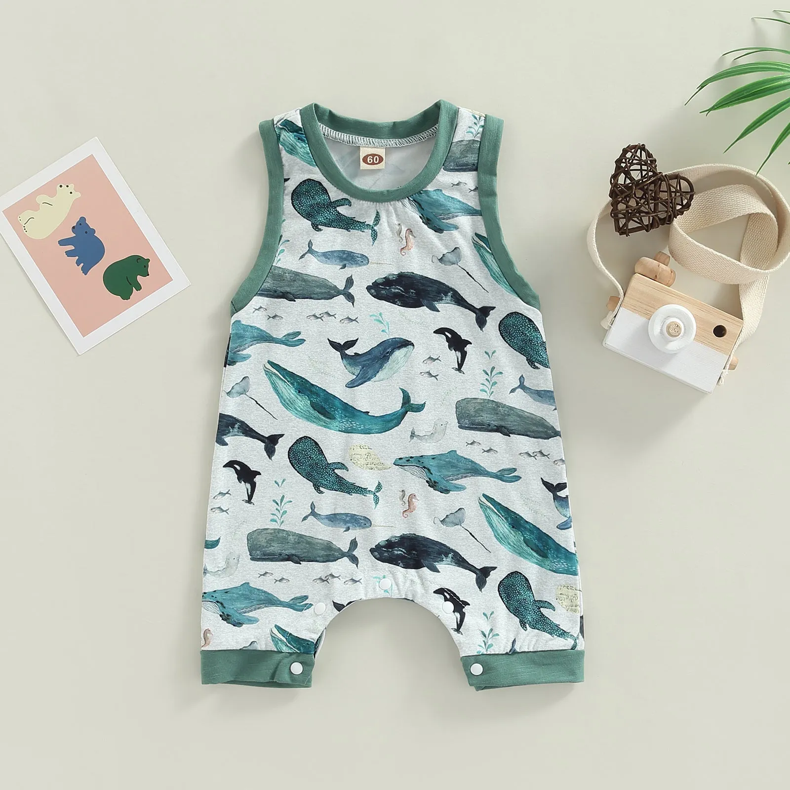 Baby Sleeveless Romper: Shark / Fish In The Sea