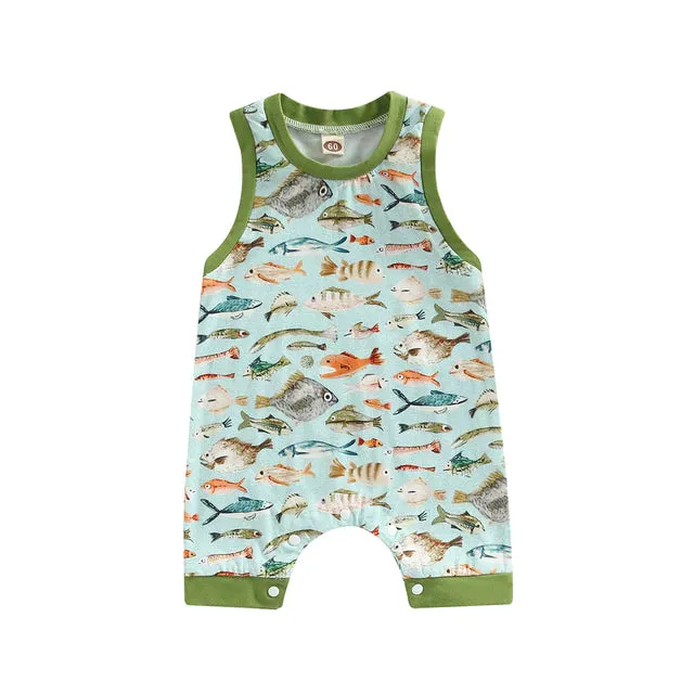 Baby Sleeveless Romper: Shark / Fish In The Sea