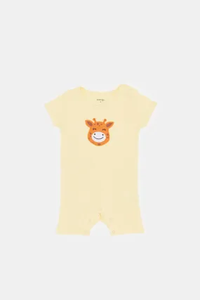 Baby Yellow Short Sleeve Romper With Applique