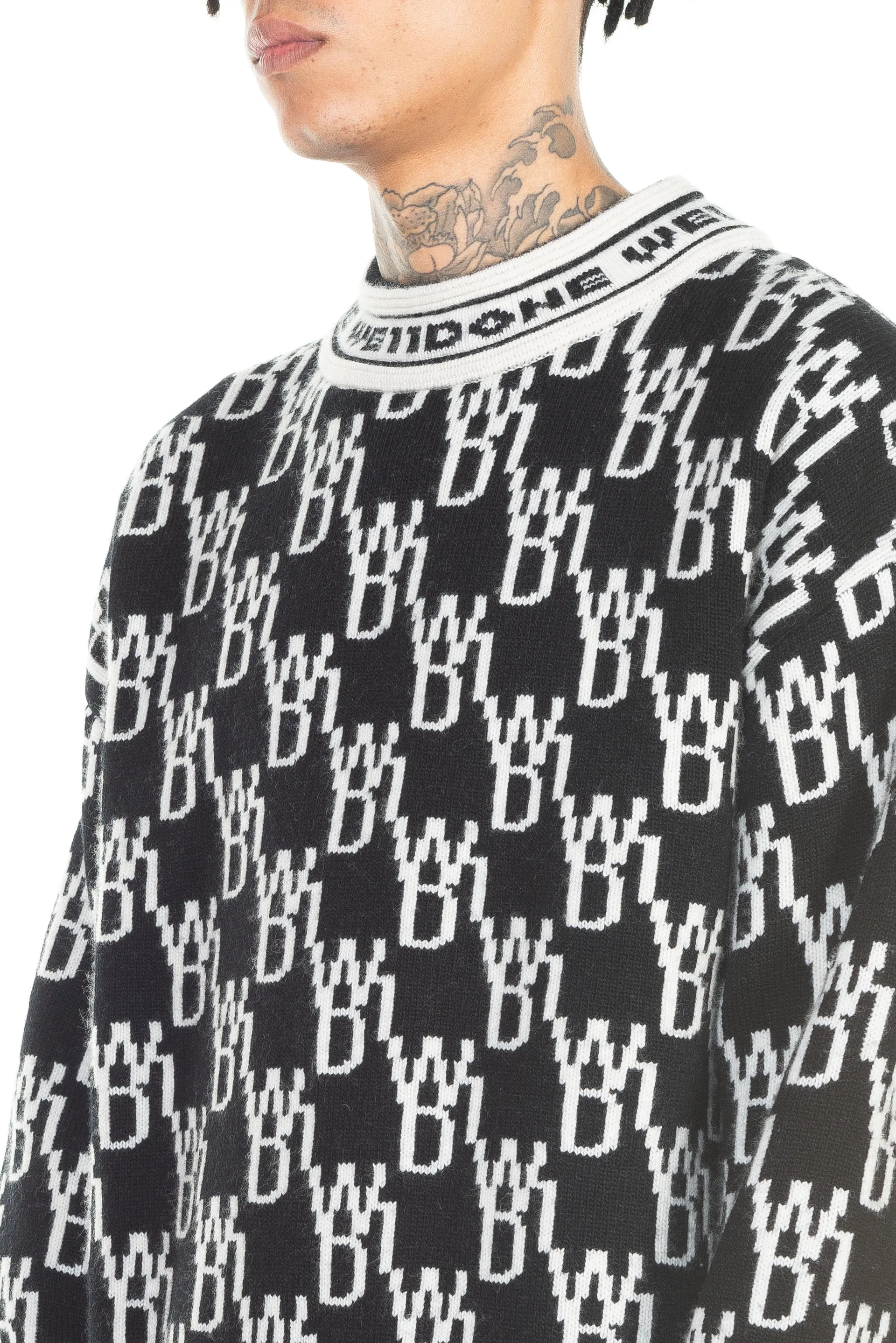 Black & Off-White All Over Logo Sweater