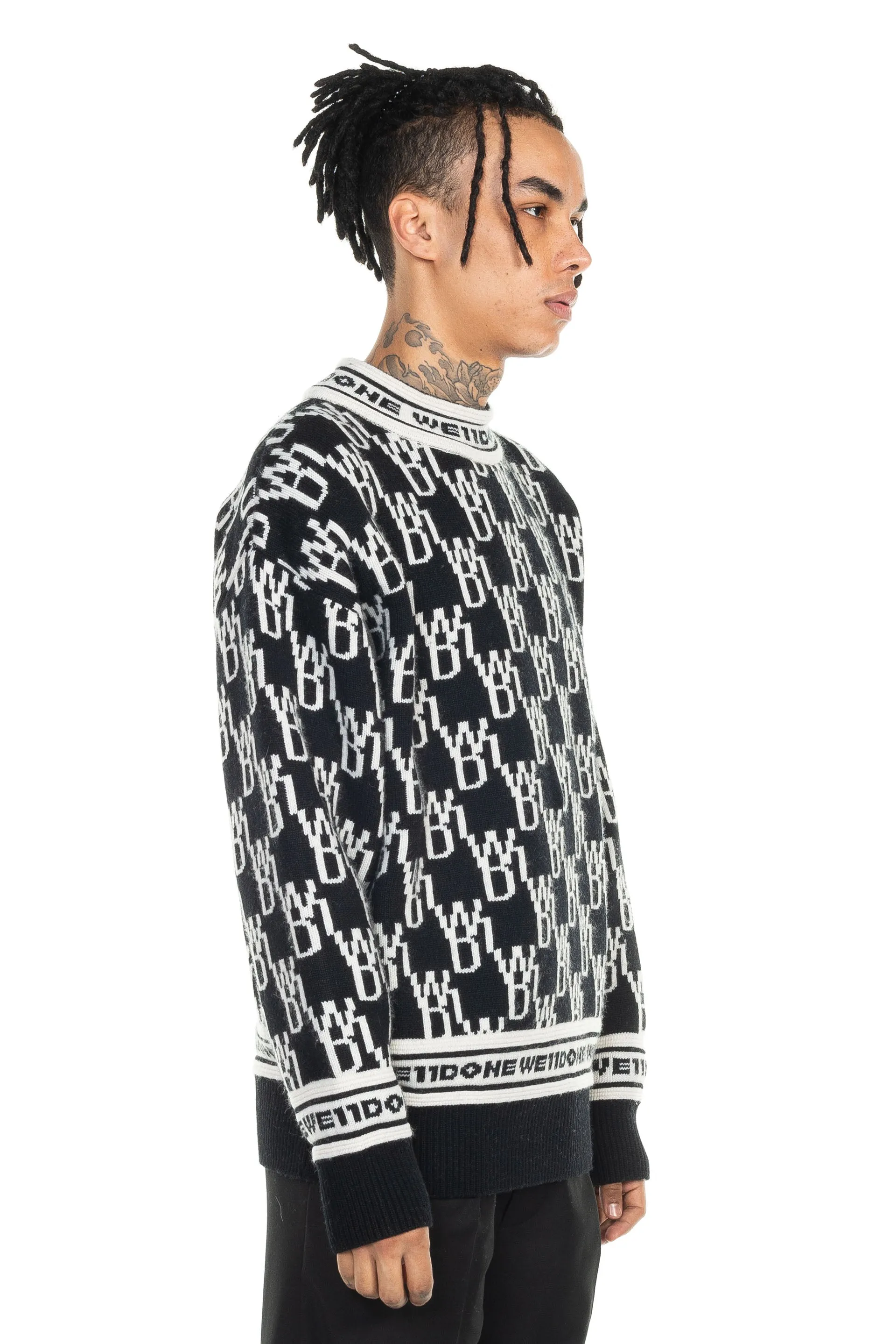 Black & Off-White All Over Logo Sweater