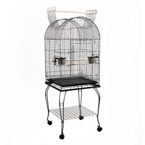Black Bird Cage with Perch On Stand Slide Out Tray Wrought Iron