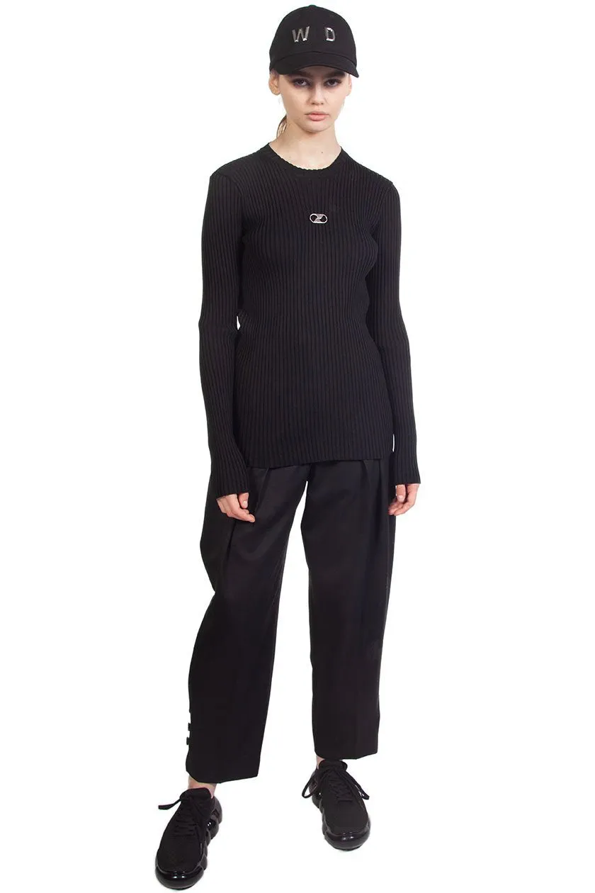 Black Fitted Knit Centre Logo Crewneck