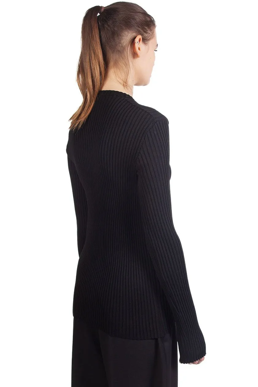Black Fitted Knit Centre Logo Crewneck