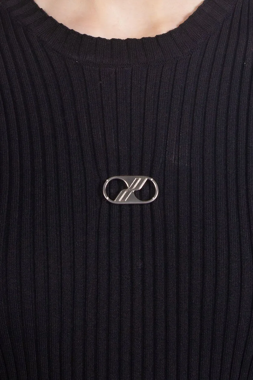 Black Fitted Knit Centre Logo Crewneck