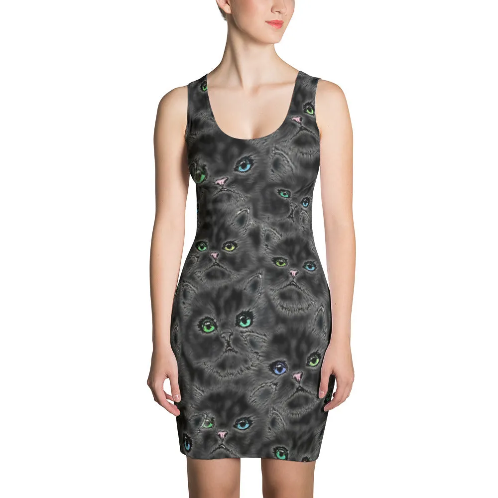 BLACK KITTY FACES Sublimation Cut & Sew Dress