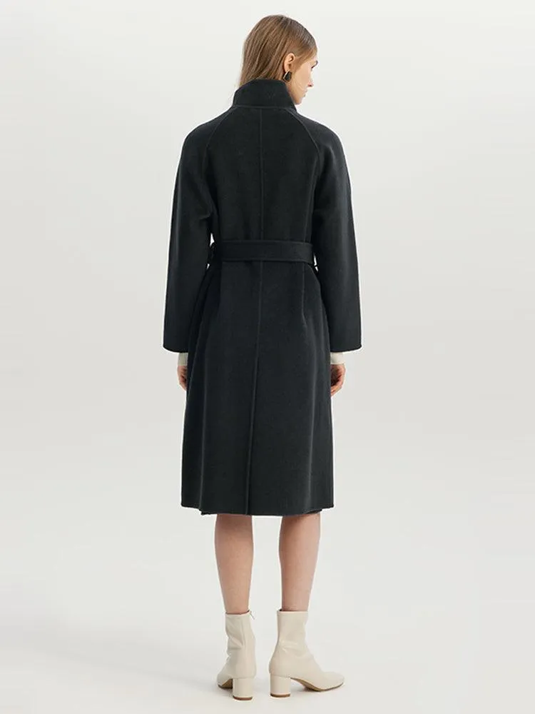 Black Mulberry Silk & Wool Double-Faced Coat