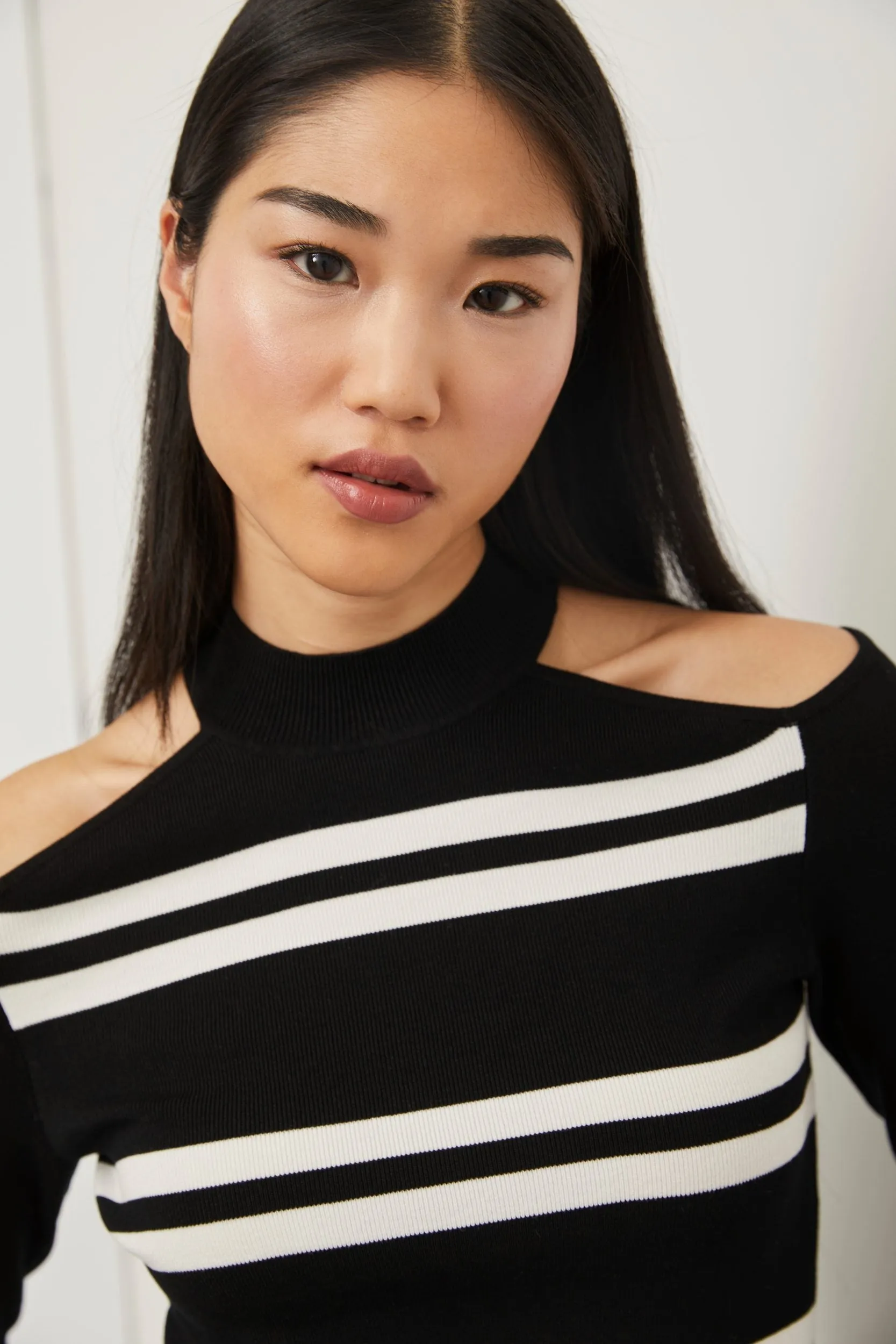 Cold Shoulder Striped Sweater
