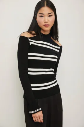 Cold Shoulder Striped Sweater