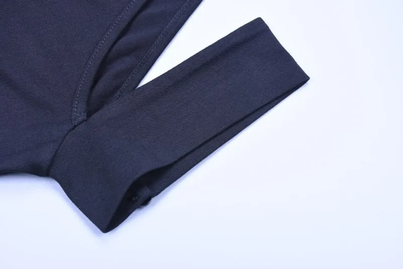 Cotton halter one shoulder Choker Long Sleeve bodysuit