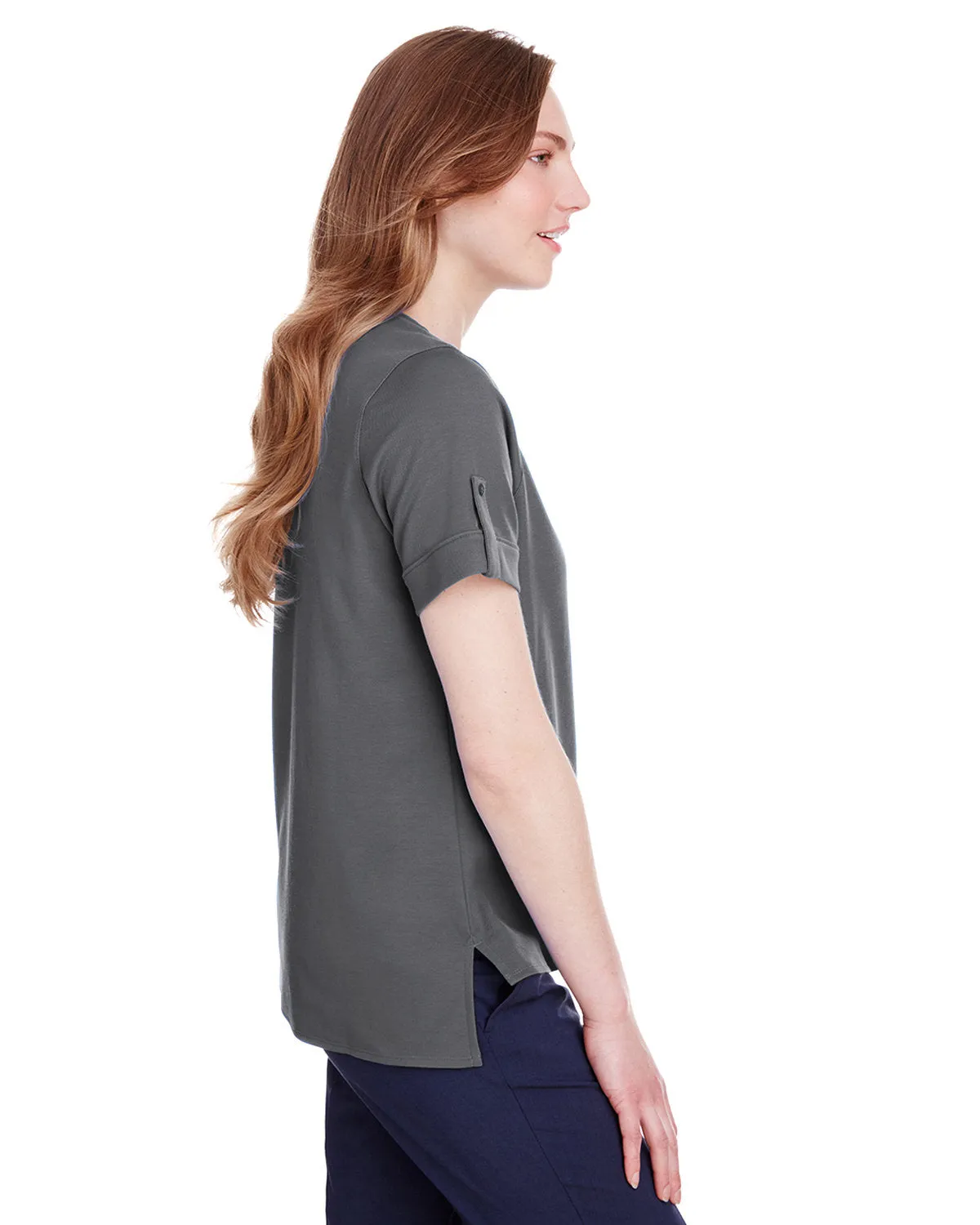 Devon & Jones Ladies' CrownLux Performance™ Plaited Rolled-Sleeve Top