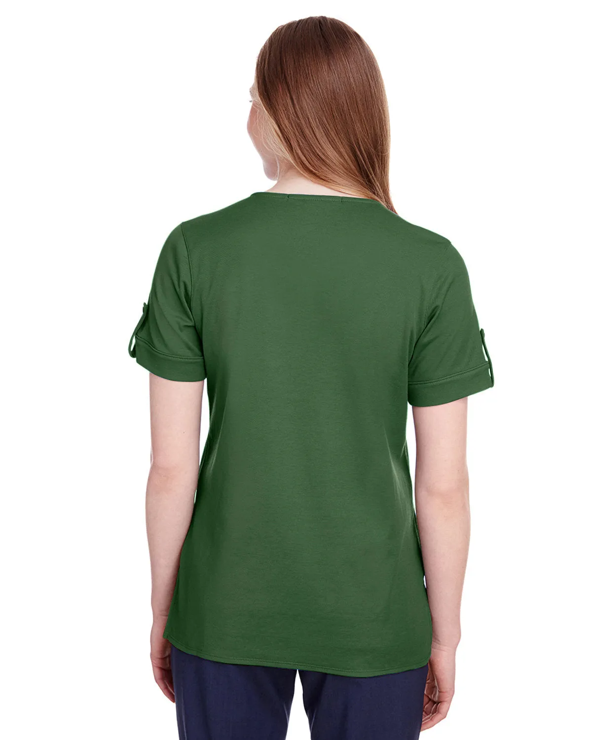 Devon & Jones Ladies' CrownLux Performance™ Plaited Rolled-Sleeve Top