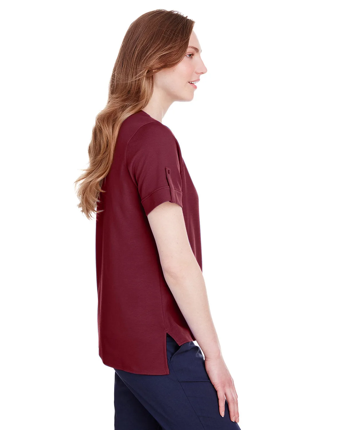 Devon & Jones Ladies' CrownLux Performance™ Plaited Rolled-Sleeve Top