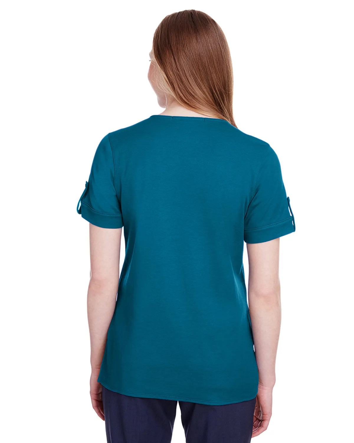 Devon & Jones Ladies' CrownLux Performance™ Plaited Rolled-Sleeve Top