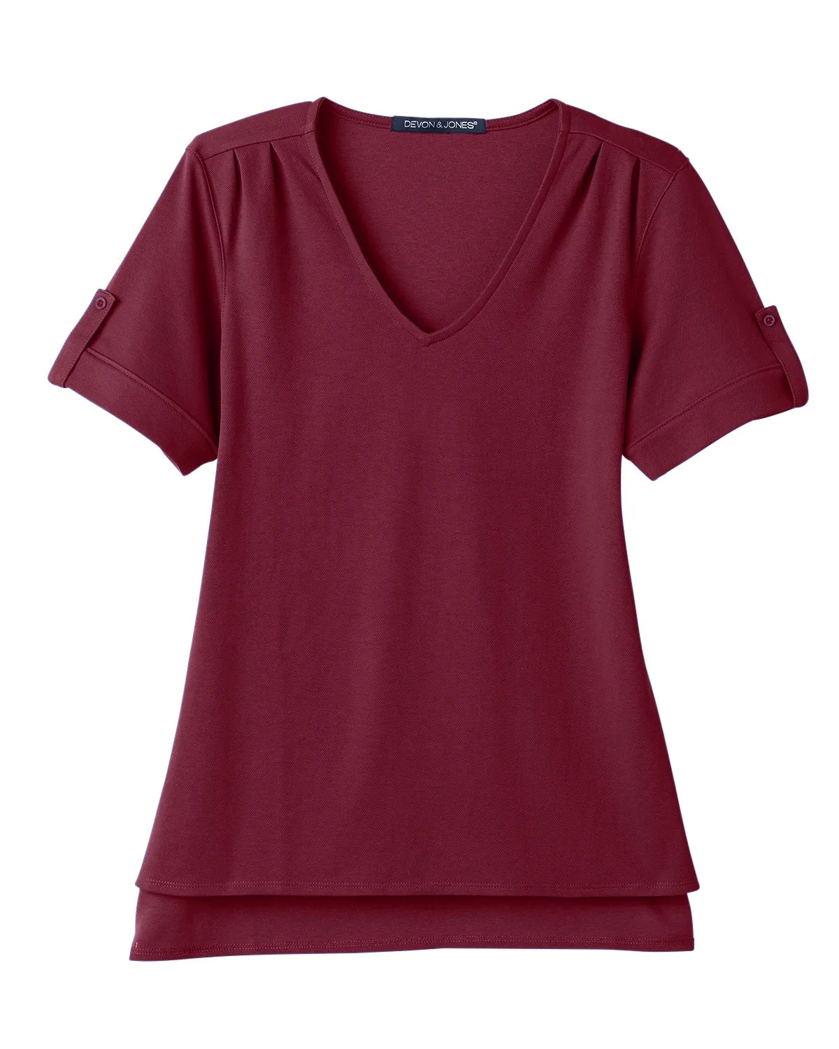 Devon & Jones Ladies' CrownLux Performance™ Plaited Rolled-Sleeve Top
