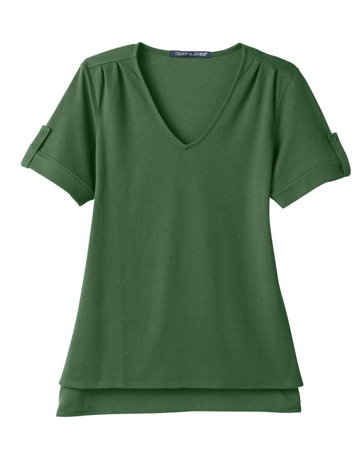 Devon & Jones Ladies' CrownLux Performance™ Plaited Rolled-Sleeve Top