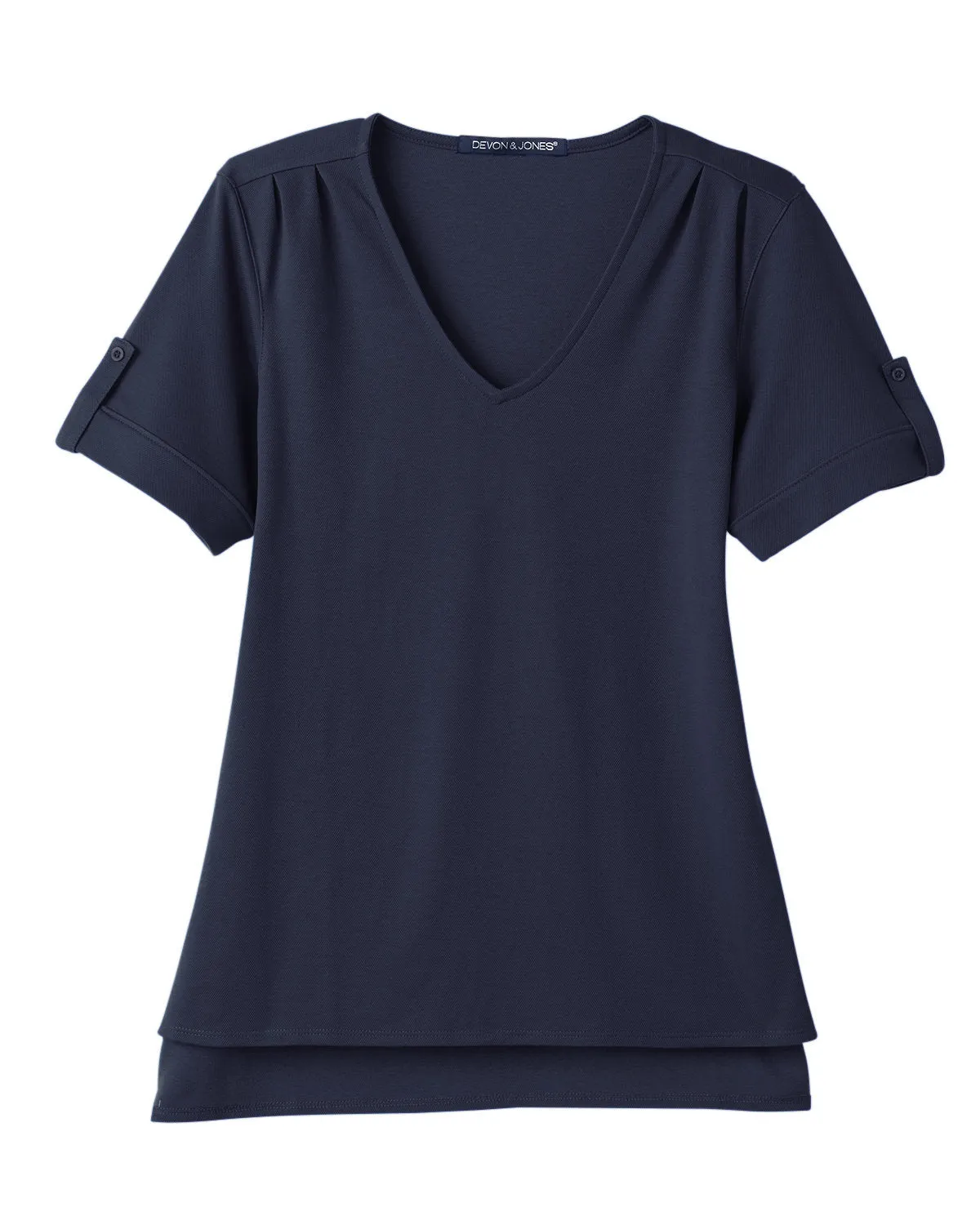 Devon & Jones Ladies' CrownLux Performance™ Plaited Rolled-Sleeve Top