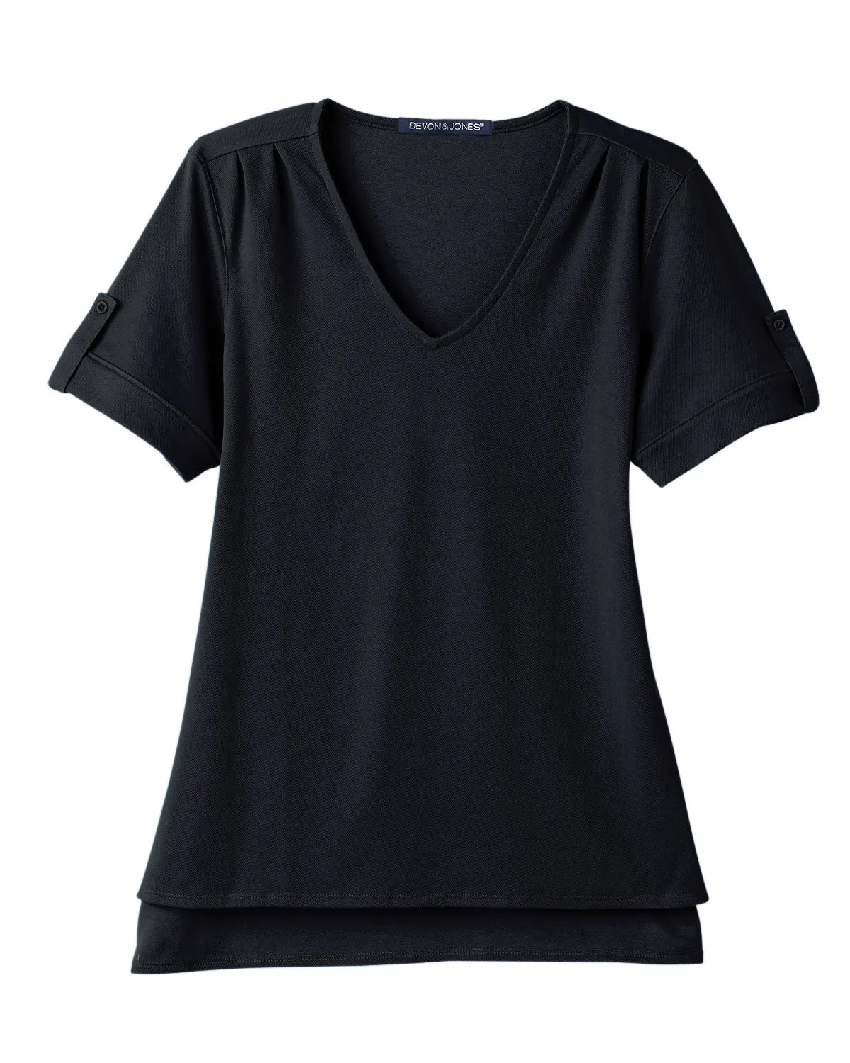Devon & Jones Ladies' CrownLux Performance™ Plaited Rolled-Sleeve Top