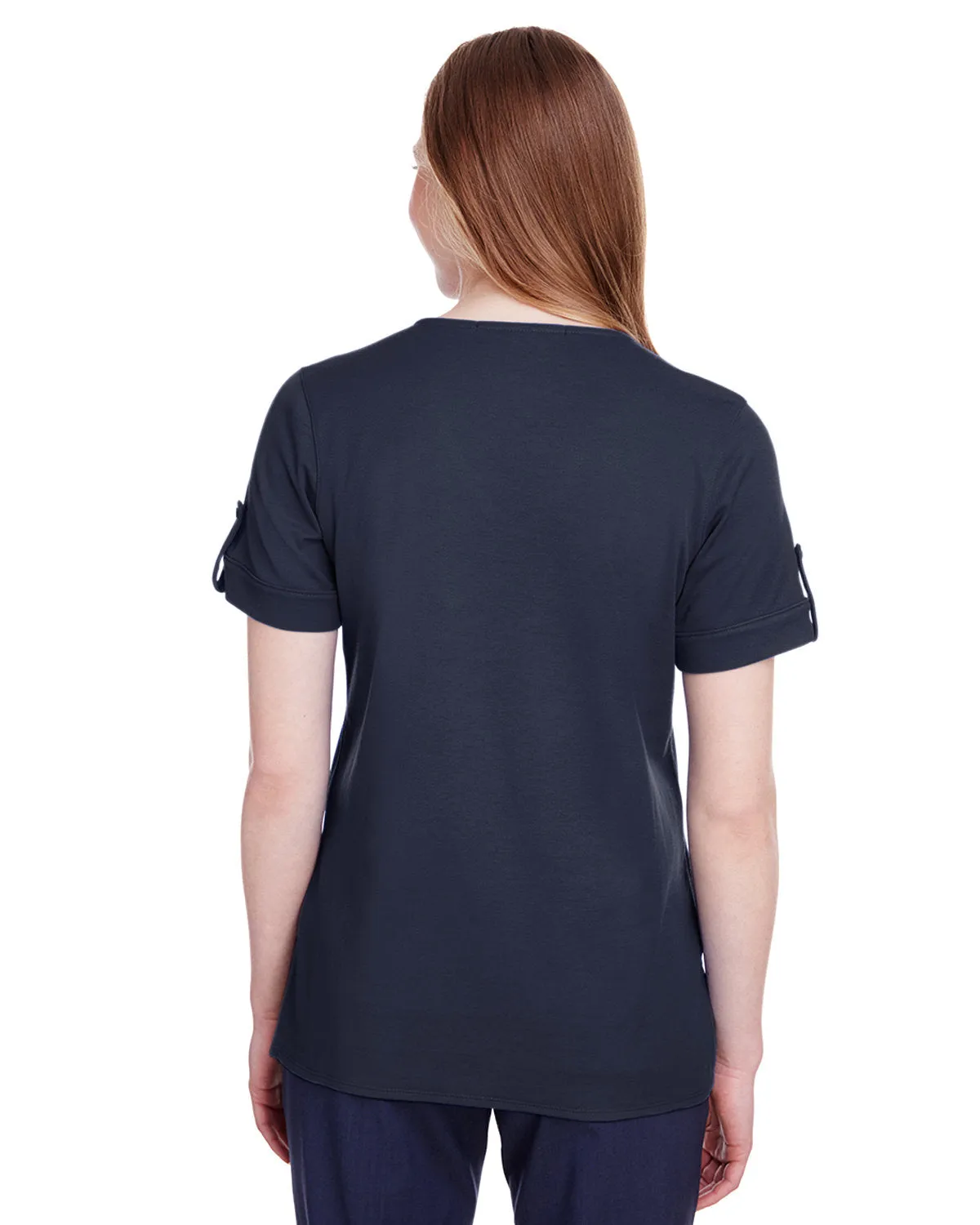 Devon & Jones Ladies' CrownLux Performance™ Plaited Rolled-Sleeve Top