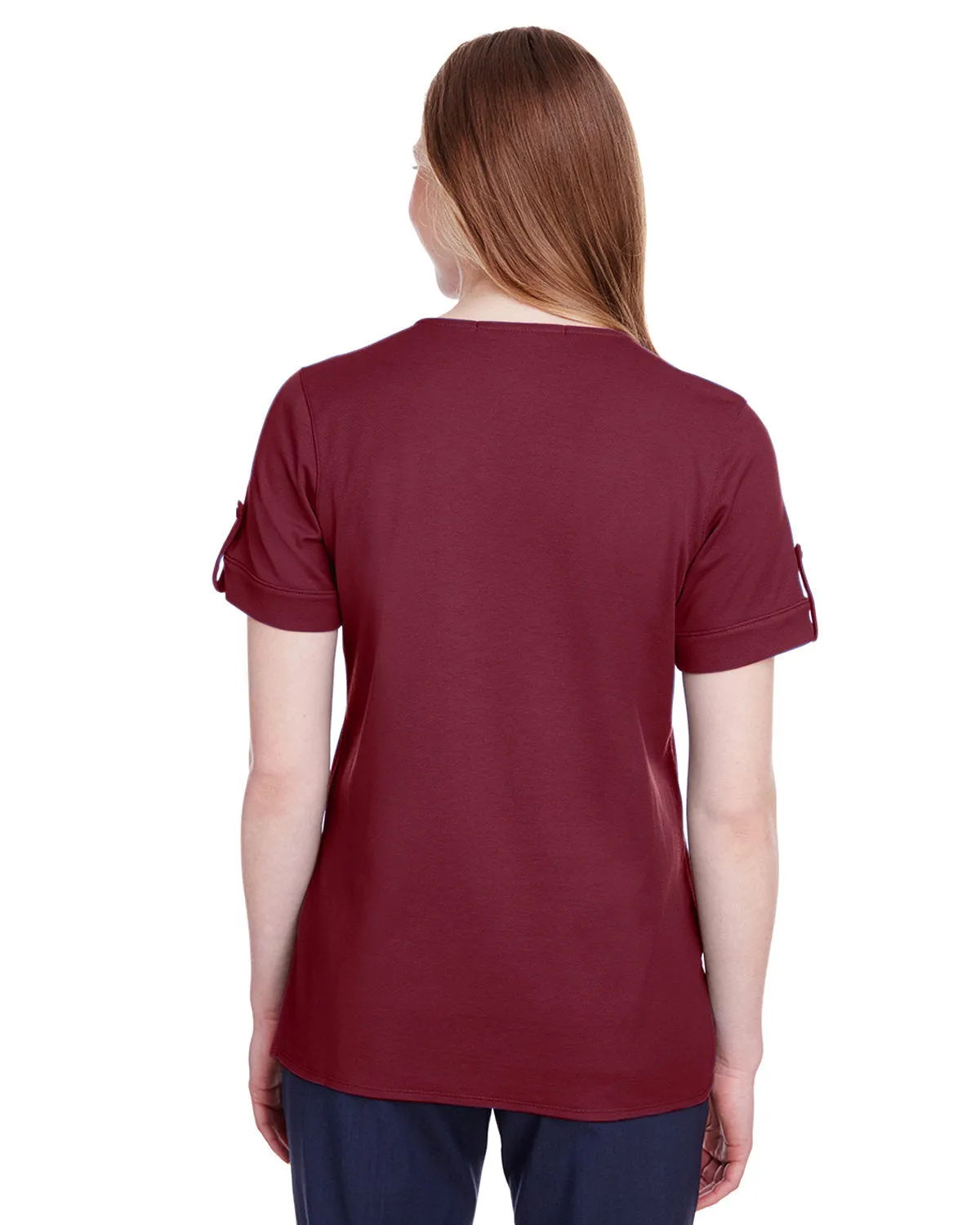 Devon & Jones Ladies' CrownLux Performance™ Plaited Rolled-Sleeve Top