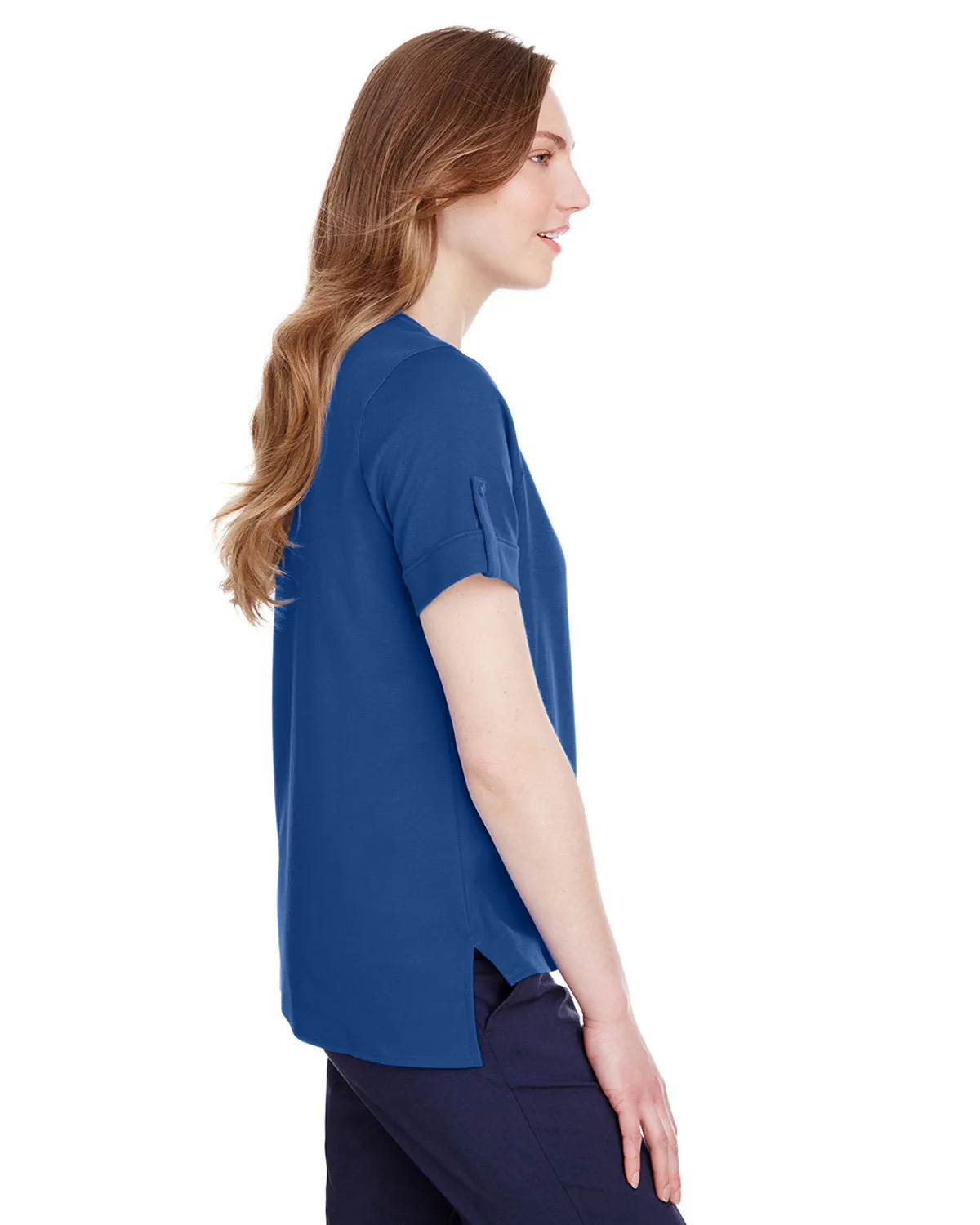 Devon & Jones Ladies' CrownLux Performance™ Plaited Rolled-Sleeve Top