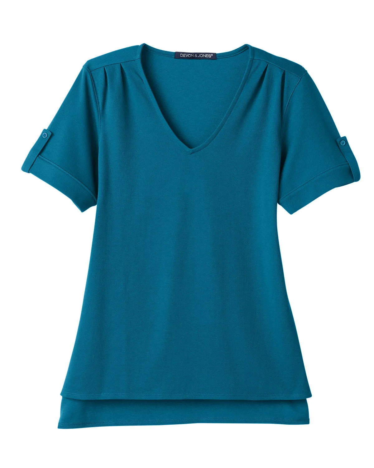 Devon & Jones Ladies' CrownLux Performance™ Plaited Rolled-Sleeve Top