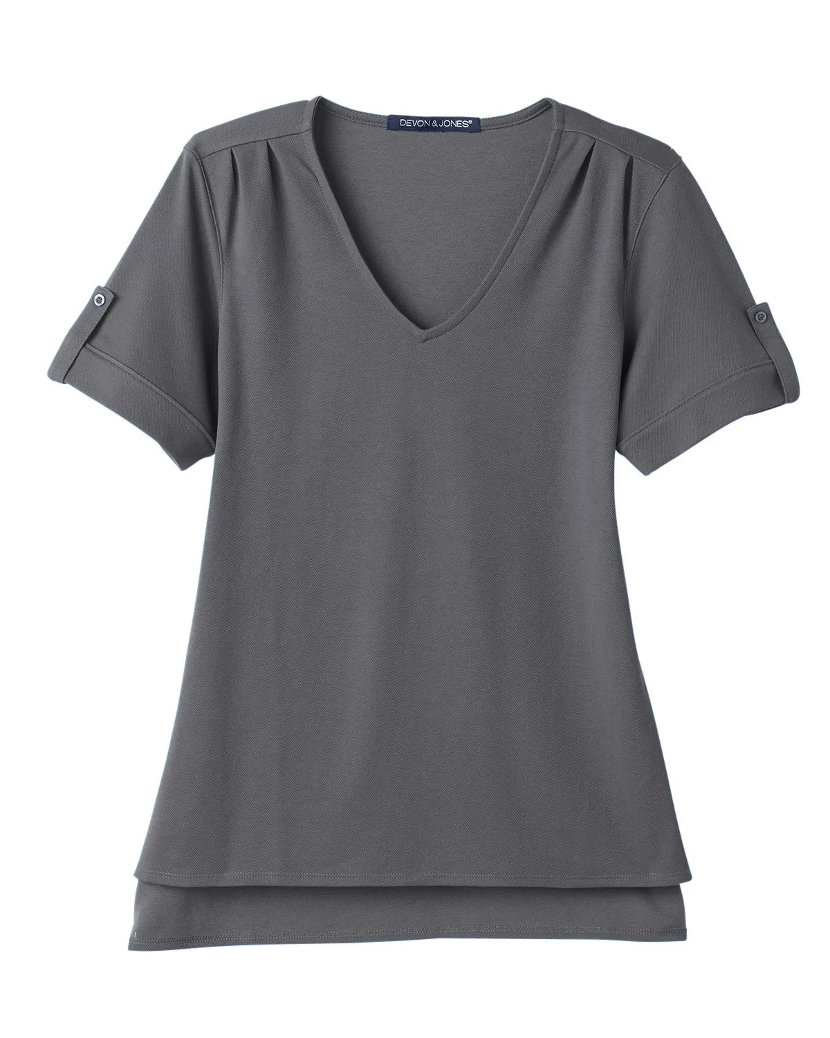 Devon & Jones Ladies' CrownLux Performance™ Plaited Rolled-Sleeve Top