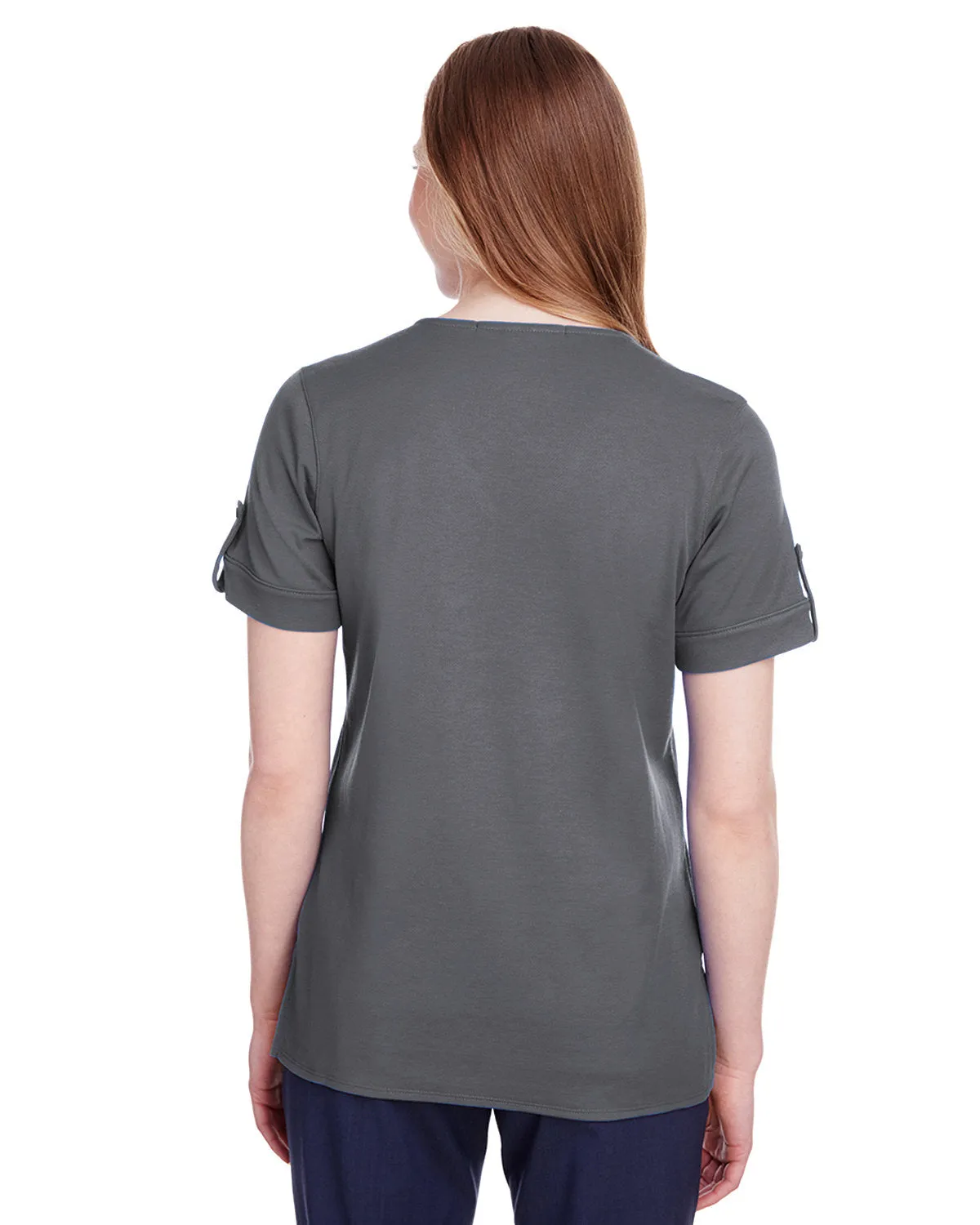 Devon & Jones Ladies' CrownLux Performance™ Plaited Rolled-Sleeve Top